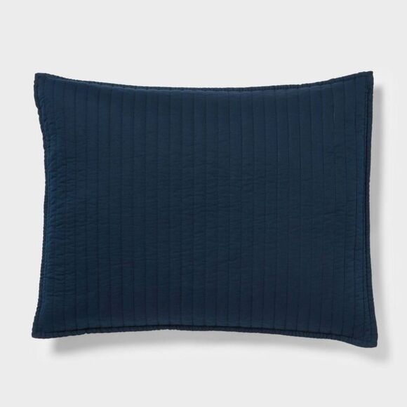 Threshold Other - Standard 250TC Washed Cotton Sateen Quilt Pillow Sham - Dark Navy